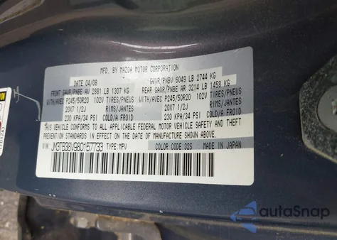 2008 Mazda Cx-9 из США, поврежденный, VIN JM3TB38V980157733